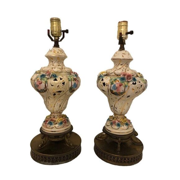 Vintage Mid 20th Century Porcelain Capodimonte Style Colorful Table Lamp - Picture 1 of 7